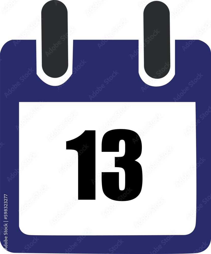 Calendar icon. Calendar design. Day of the month. Day 13th. Day 13. Calendar icon. Calendar design. Day of the month. Day 13th. Day 13.