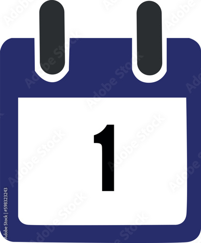 Calendar icon. Calendar design. Day of the month. Day 1st. Day 1. Day first. 