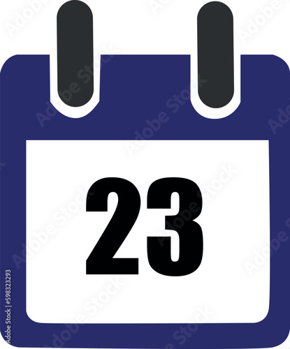 Calendar icon. Calendar design. Day of the month. Day 23rd. Day 23. 