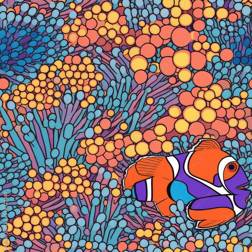 Seamless pattern of a clownfish on a coral reef. AI generated Stock ...