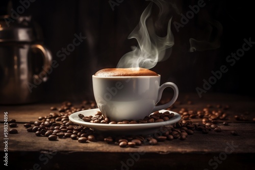 aroma bean cafe brown cup mug drink morning espresso breakfast. Generative AI. Generative AI