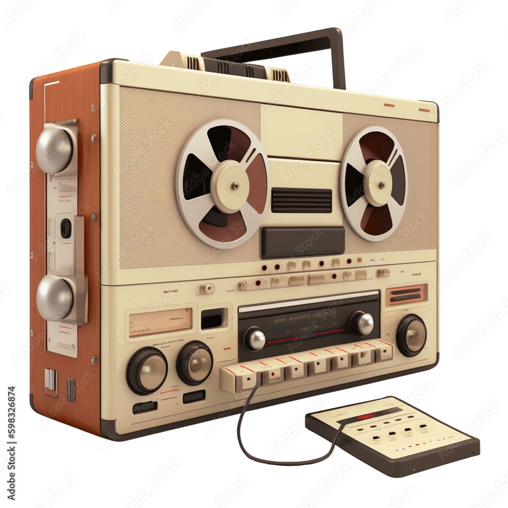 Retro Portable Stereo Boombox Radio Cassette Recorder 80s. Vintage Boom Box Cassette Tape Player. AI Generated
