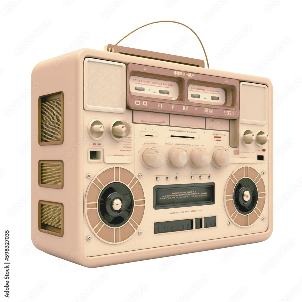 Retro Portable Stereo Boombox Radio Cassette Recorder 80s. Vintage Boom