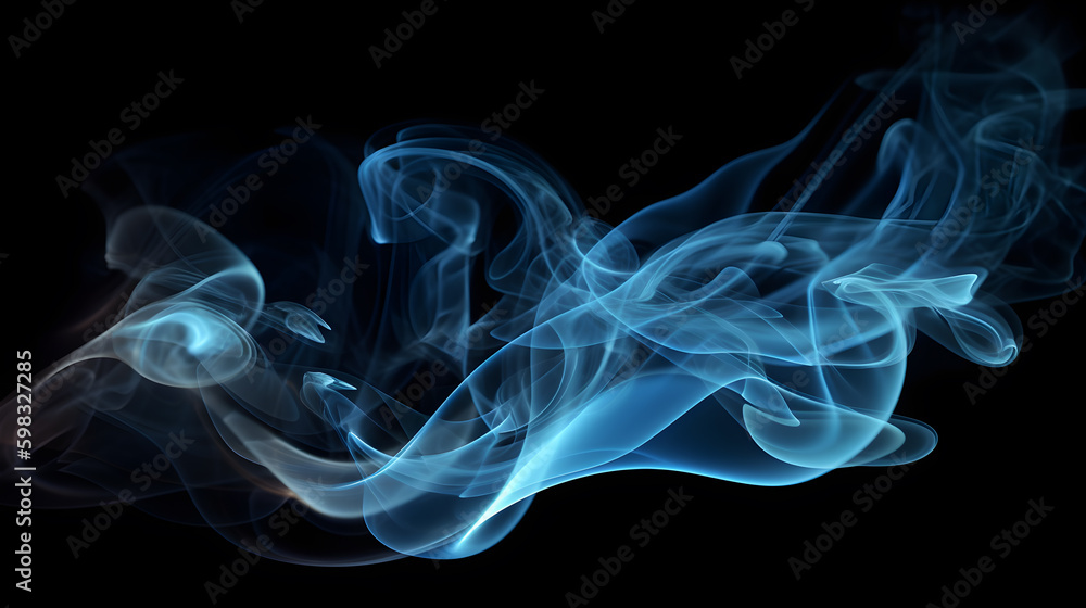 blue smoke effect abstract on black background ,generative ai