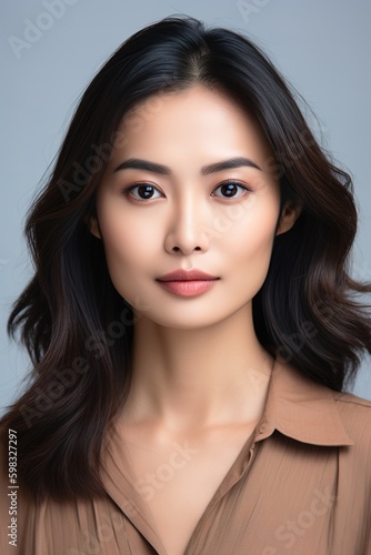 Attractive young Korean woman. Studio shot background. Generative AI vertical shot