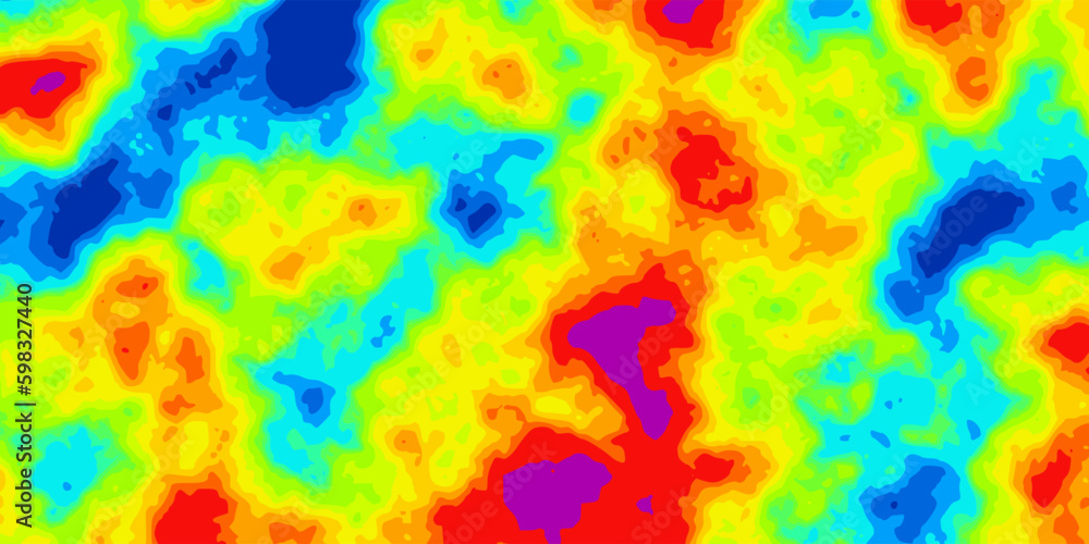 Abstract rainbow vector heatmap of cold and hot distribution on landscape. Infrared thermographic background. Global warming concept. Data of temperature scanner