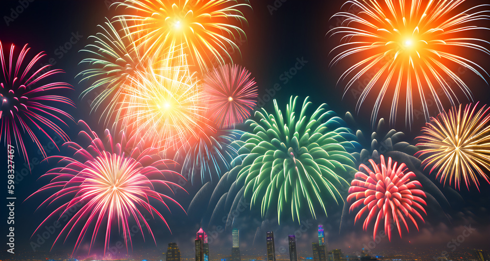 Obraz premium Feux d'artifice sur la plage.IA générative.