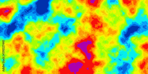 Abstract rainbow vector heatmap of cold and hot distribution on landscape. Infrared thermographic background. Global warming concept. Data of temperature scanner photo