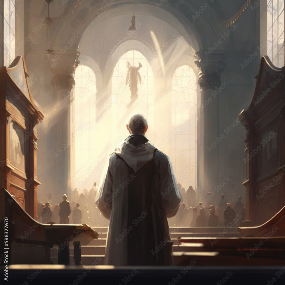 Priest giving mass in the church. Generative AI.