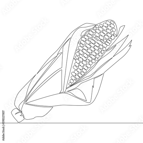 Continuous line drawing corncob Vegetables corn icon vector illustration concept