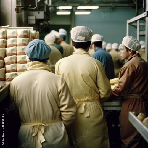 Workers in a food factory. 