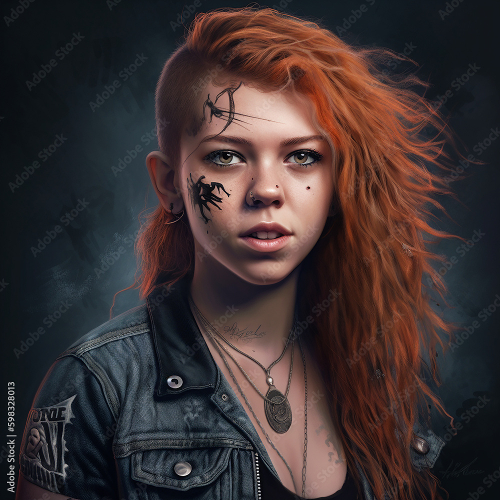 Punk Rock Girl. Generative AI. A digital painting of a punk rock girl