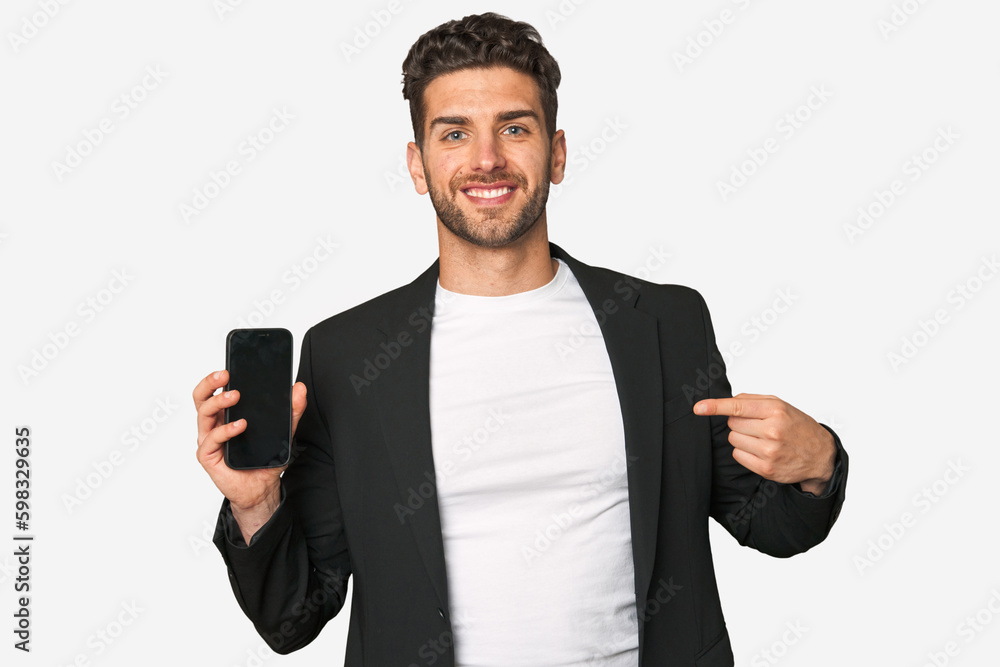 Young business caucasian man person pointing by hand to a shirt copy space, proud and confident Young business caucasian man person pointing by hand to a shirt copy space, proud and confident