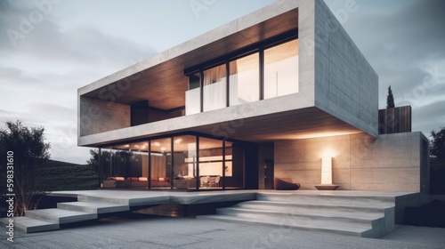Sleek lines and monochromatic color scheme modern house exterior. AI generated © ArtStage