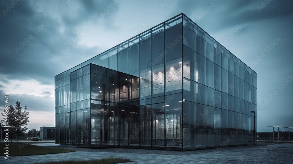 Obraz premium The use of glass and metal finishes gives this building a sleek, futuristic feel. AI generated