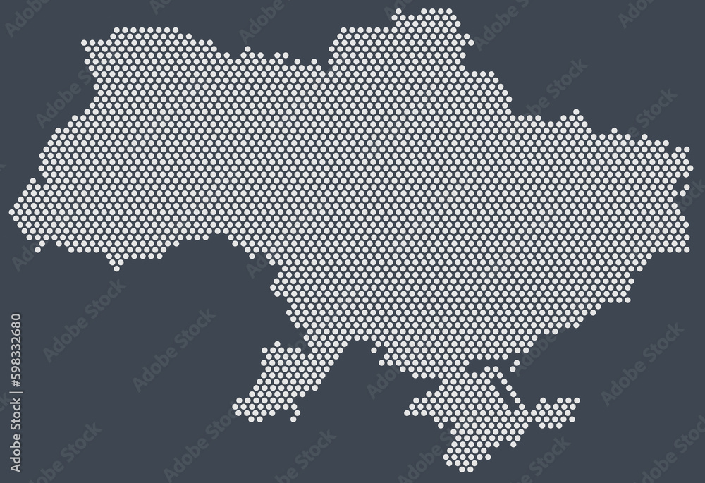 Map of independent Ukraine from dots on a dark background. territory of Ukraine. Geographic abstract map of Ukraine. Minimal map concept.