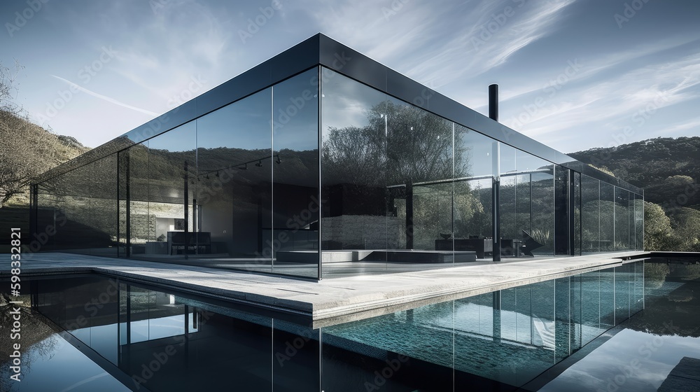 Fototapeta premium The use of glass and metal finishes gives this building a sleek, futuristic feel. AI generated