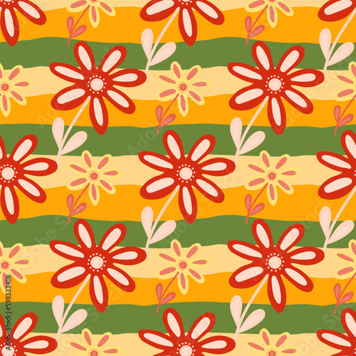 Hand drawn floral wallpaper. Cute flower seamless pattern. Naive art style.