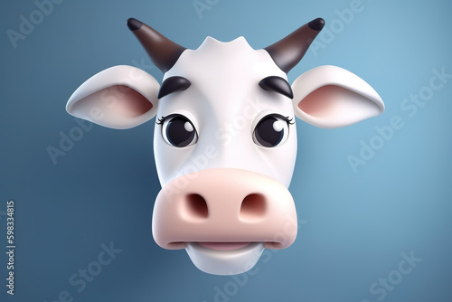 Image of cow head 3d model on a clean background. Farm animals. Illustration  Generative AI