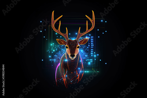 Image of deer with beautiful colors and light on a dark background. Wildlife Animals. Illustration  generative AI.