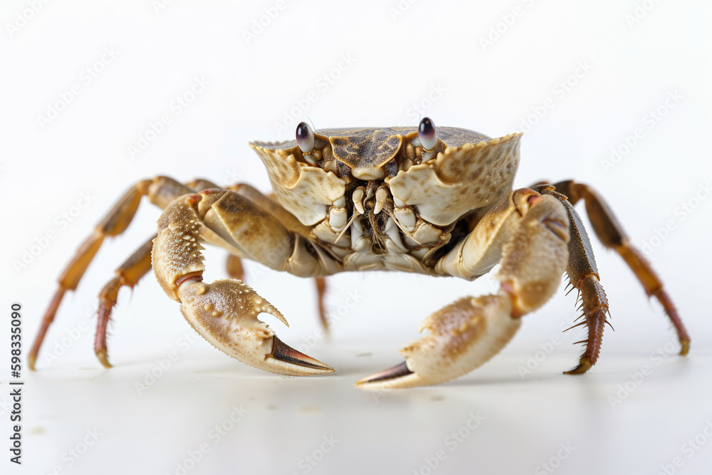 Image of a crab on white background. Amphibian. Wildlife Animals. Illustration, Generative AI. Image of a crab on white background. Amphibian. Wildlife Animals. Illustration, Generative AI.