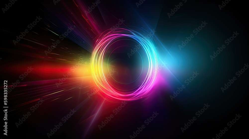 Colorful abstract light rings lens flare. Shining neon burst of glowing solar eclipse. Colorful abstract light rings lens flare. Shining neon burst of glowing solar eclipse.