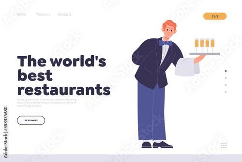 World best restaurant landing page template with friendly smiling waiter serving drinks for party Generative AI