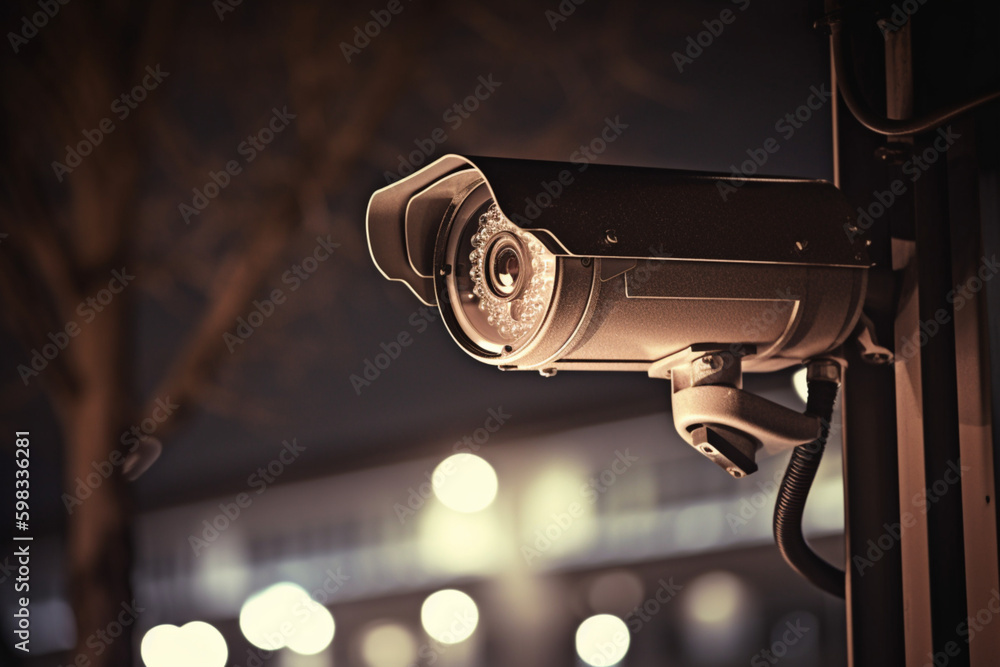  A CCTV security  surveillance filming at night surrounding Generative AI