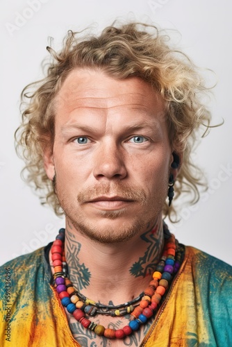 Photographie Young man Finnish Sami descendant head shot portrait over white background