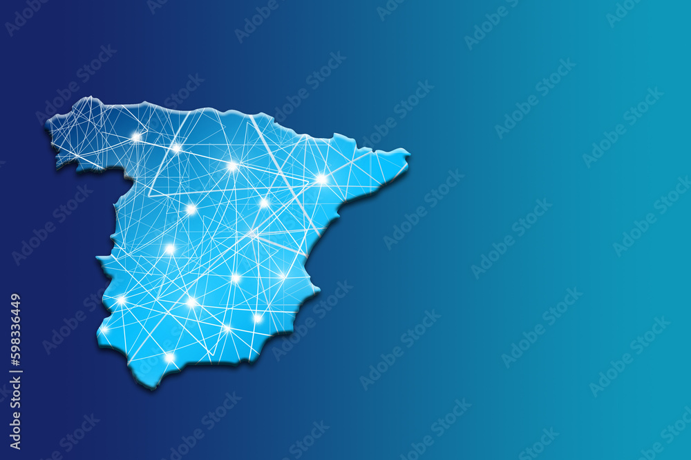 silhouette shape map of Spain filled with network connections