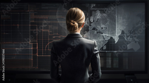 Business Woman Standing in Front of Graphs Showing Financial Downturn
