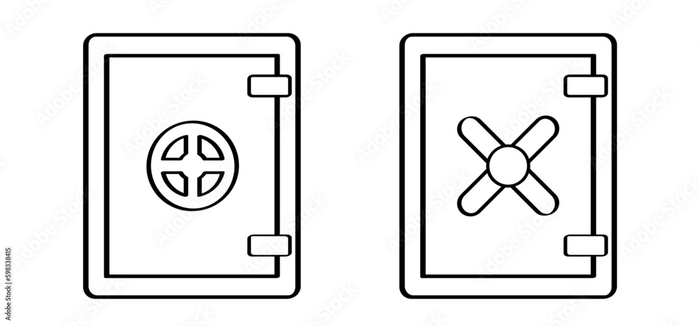 Cartoon safe box or safe lock. Vector safe deposit handle. Closed, banking safety and financial security. Secure boxes, protection of gold, money and cash coins. Code locks. Cartoon safe box or safe lock. Vector safe deposit handle. Closed, banking safety and financial security. Secure boxes, protection of gold, money and cash coins. Code locks.