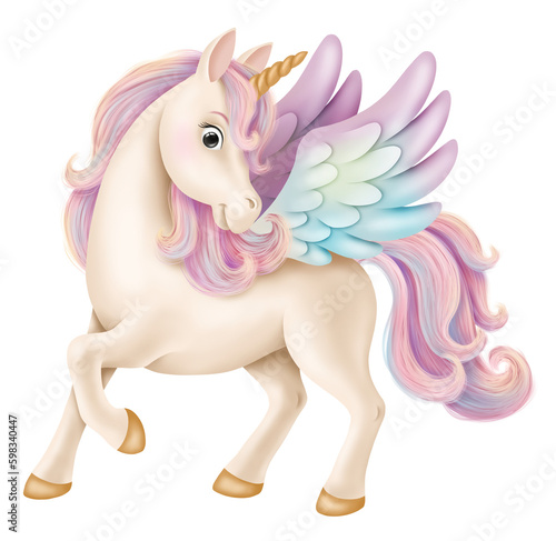 Cute unicorn with rainbow wings
