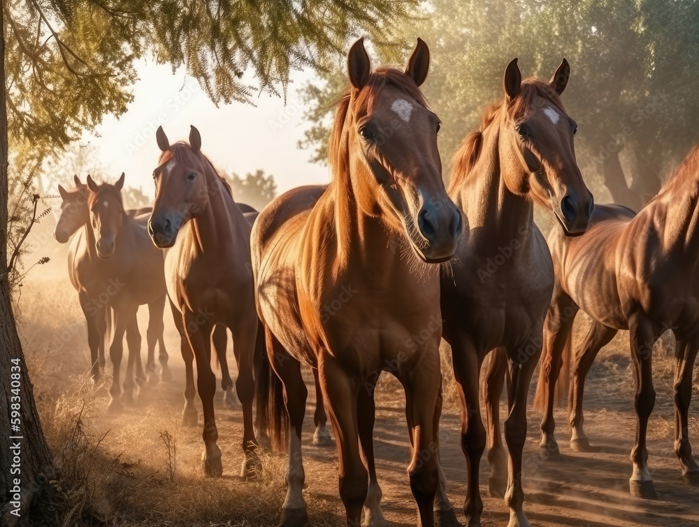 Fototapeta premium Group of Horse in natural habitat (generative AI)