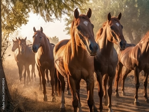 Group of Horse in natural habitat (generative AI)