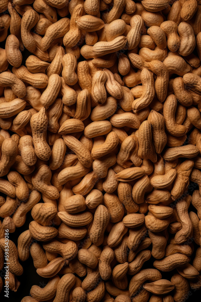 Fresh close up of peanuts in shells seamlessly put together. Created with Generative AI Technology. Fresh close up of peanuts in shells seamlessly put together. Created with Generative AI Technology.
