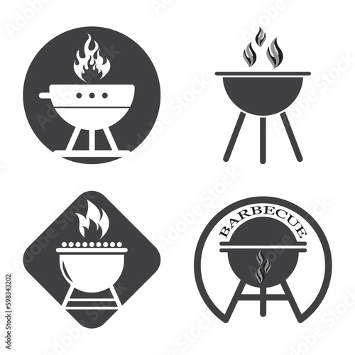 BBQ grill simple and symbol icon with smoke or steam logo
