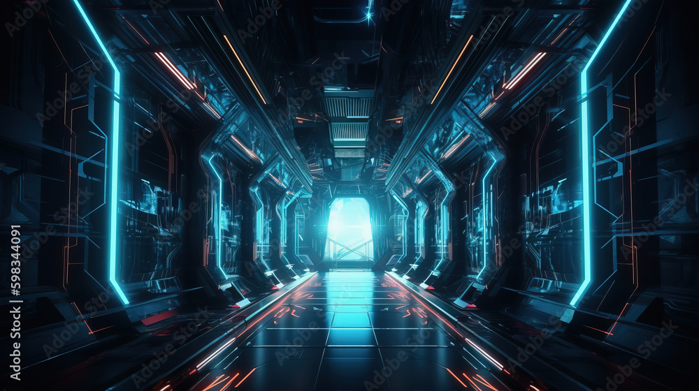 Background of technology neon light scene,created with Generative AI tecnology. Background of technology neon light scene,created with Generative AI tecnology.