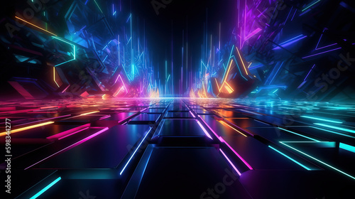 Background of technology neon light scene,created with Generative AI tecnology.