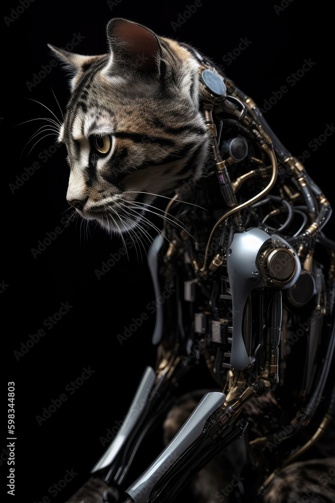 Cyborg Cat Generative AI Illustration