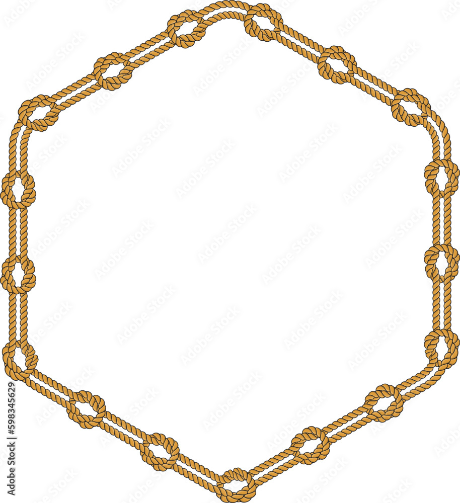 Hexagonal rope frame isolated on white background. Twisted cord. Hexagonal rope frame isolated on white background. Twisted cord.