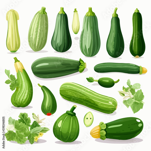 Pack of cartoon-style Courgette illustrations