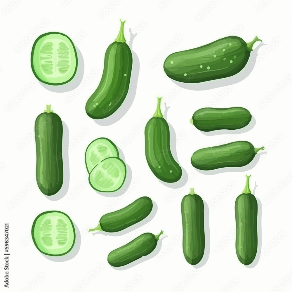 A collection of cucumber vector graphics with a vintage-inspired style for a timeless look. A collection of cucumber vector graphics with a vintage-inspired style for a timeless look.