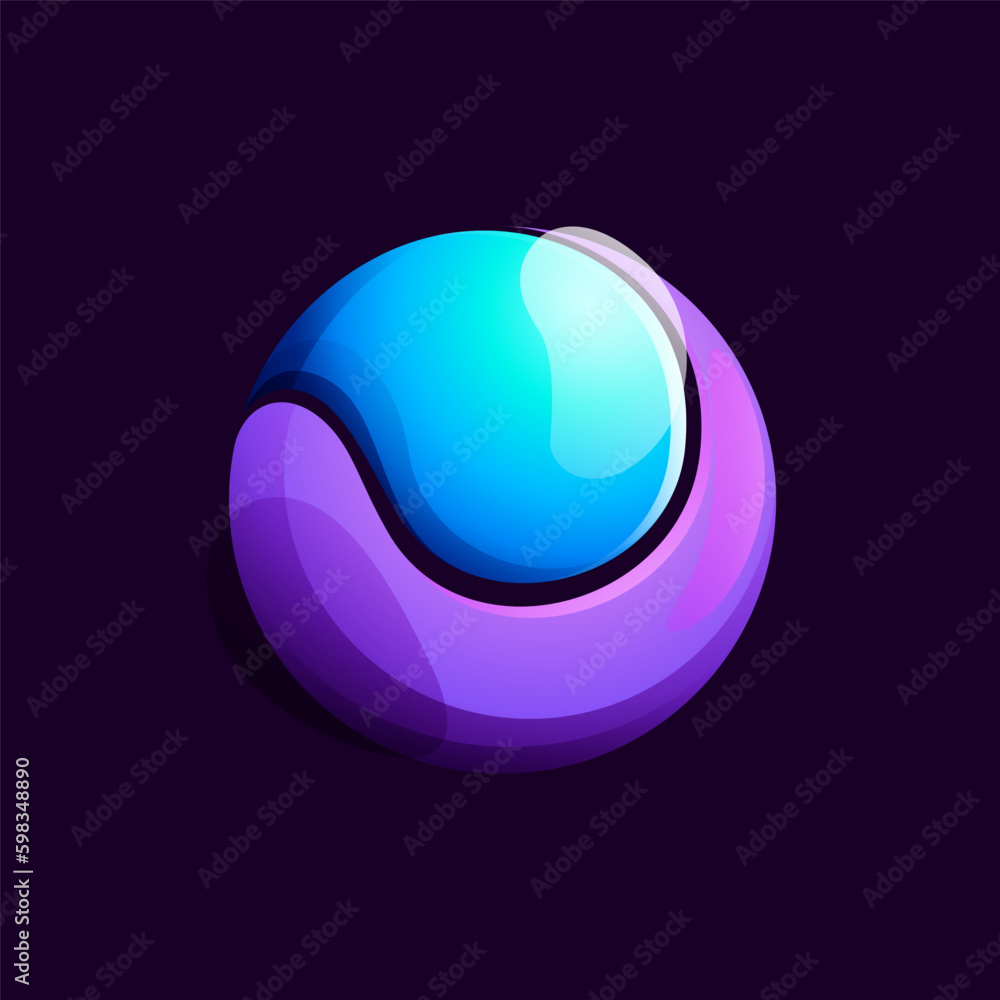 Sphere logo. Yin and yang in circle emblem. Vector tech colorful lilac gradient icon. Sphere logo. Yin and yang in circle emblem. Vector tech colorful lilac gradient icon.