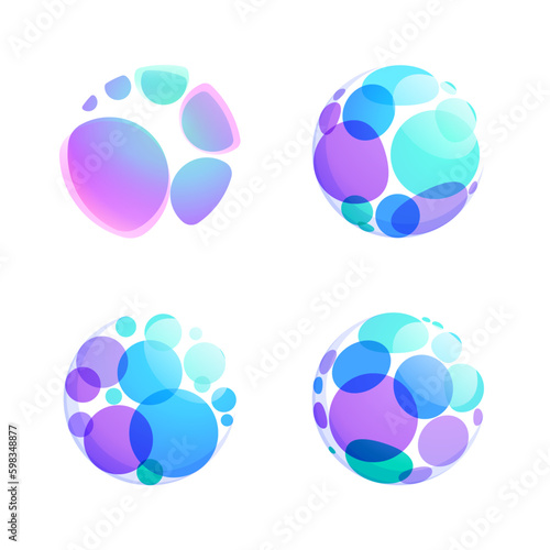 Multicolor fintech logo. Abstract sphere icon. Gradients inside circle. Vector colorful lilac emblem.