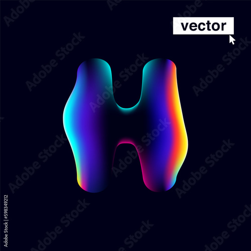 H letter logo with neon glitch. Multicolor gradient sign with double exposure and illusion effect.
