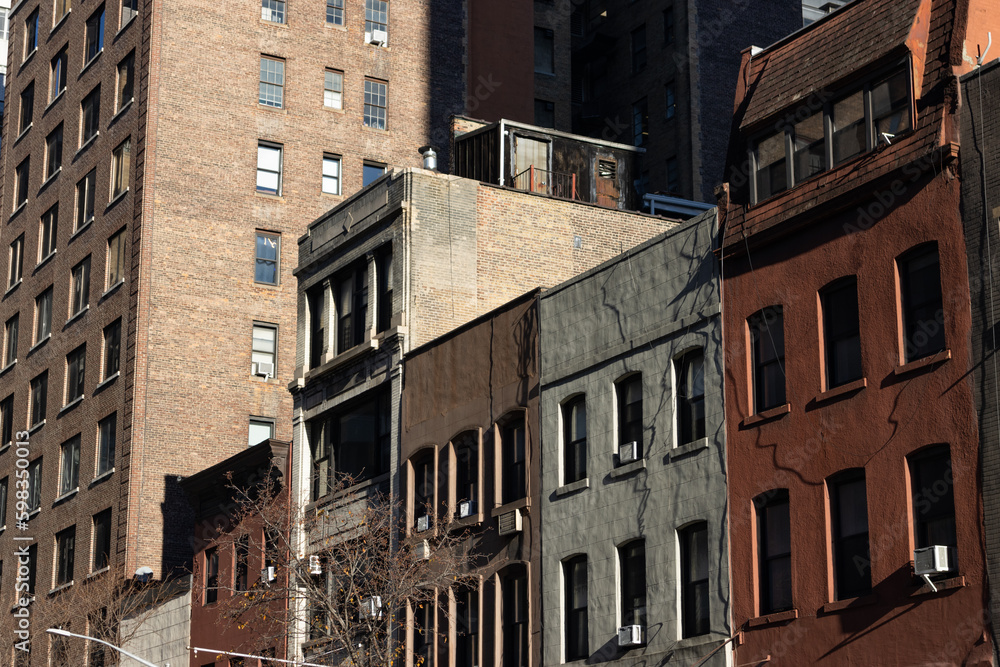 Row of Colorful Old Buildings in Murray Hill in Midtown Manhattan of New York City
