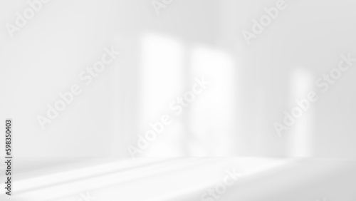 white studio room with sunlight and shadows background, empty white room place for design, white background © Hanna