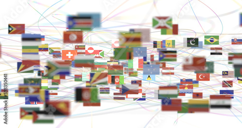 World map with all states and their flags,3d render