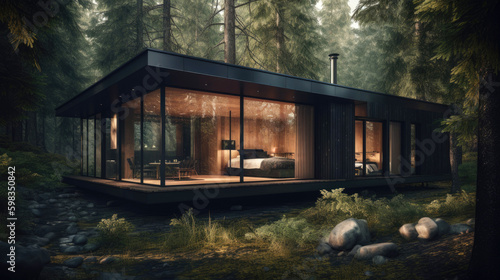 Ultramodern forest cabin wi...